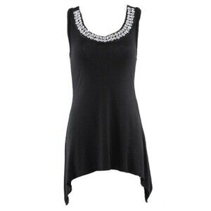 Magenta Sz S Black Silver Rhinestone Spandex Rayon Tie Back Top